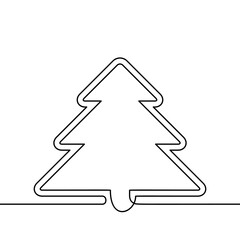 Fototapeta premium Continuous line drawing of christmas tree, Black and white vector minimalistic linear illustration made of one line