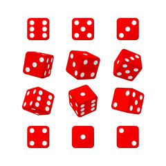 Dice set red casino white background vector illustration