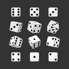 Dice set white casino black background vector illustration