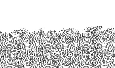Oriental wave seamless background. Line art vector illustration.