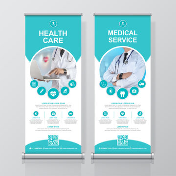 Healthcare and medical roll up design, standee banner template for exhibition