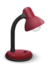 Table lamp. Red reading-lamp. Realistic vector illustration isolated on white background