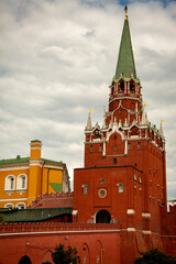 Originally built in 1156, the Kremlin Wall with its characteristic notches and Towers has served a defensive purpose for nearly a millennia, in Moscow, Russia.