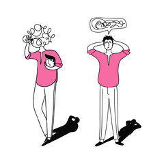 Vector illustration, a man in confusion. The character experiences emotions of confusion. The concept of psychology of emotions.