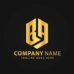 Obraz premium 3D Gold Letter BA Shield Real Estate Modern Company Abstract Logos Design Vector Illustration