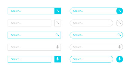 Search bar templates for ui, design and web site. Collection of search forms and boxes. Vector interface design isolated.