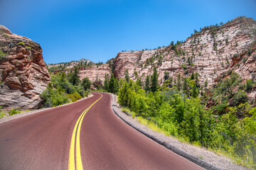 Red countryside road in Zion National Park, Utah