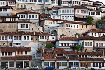 Historical oriental houses in the old town Berat in Albania