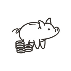 Coins and piggy line style icon vector design