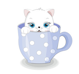 white cat in cup