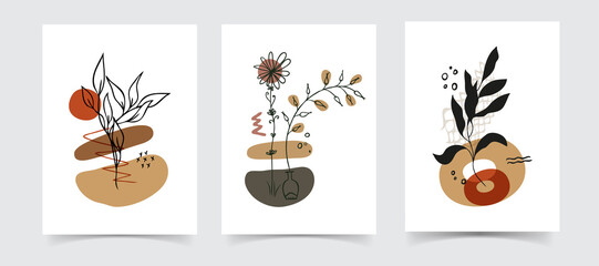 Abstract boho floral line art vector leaves background. Hand draw © Tolchik