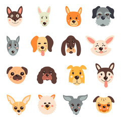 Set of cute dogs. Vector illustration on a white isolated background