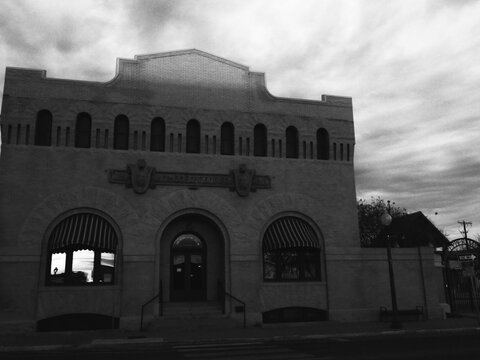 Black and white imege of old building, city of Waco Texas USA.