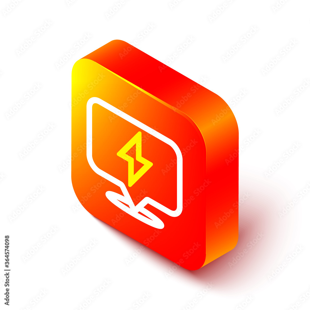Poster isometric line lightning bolt icon isolated on white background. flash icon. charge flash icon. thun