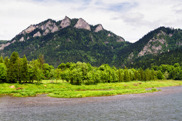 The Three Crowns over The Dunajec River. The Pieniny mountain range in Poland. Route of the Three...