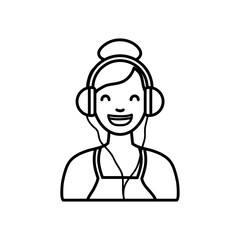 diversity people concept, cartoon girl with headphones, line style