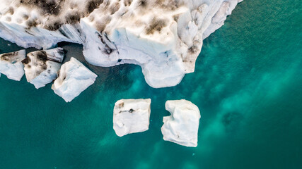 Aerial View of an Iceberg in the Jökulsárlón Lagoon in Iceland
