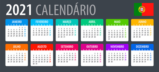 2021 Calendar - vector template graphic illustration - Portuguese version