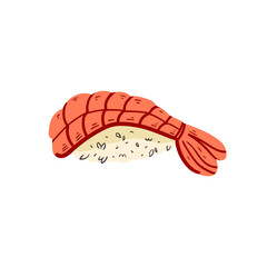 Sushi. Japanese food. Isolated Vector illustration. Funny colored typography poster, apparel print design. Scandinavian nordic design for bar or interior or cover or textile or background.