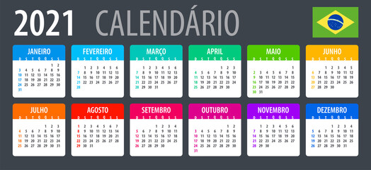 2021 Calendar - vector template graphic illustration - Brazilian version