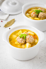  Italian wedding meatball soup. Space for text.