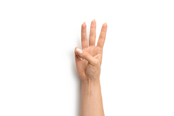 Gestures hands. Woman hand isolated on white background. Female arm gesture with clipping path.