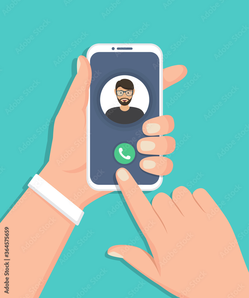 Aufkleber hand holding smartphone with incoming call in a flat design
