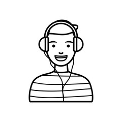 diversity people concept, cartoon man with headphones icon, line style