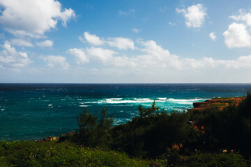 View at beautiful blue ocean, Kauai Hawaii USA