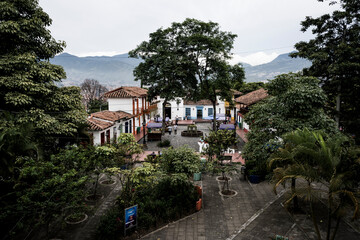 Fototapeta na wymiar Medellín, Antioquia / Colombia. June 06, 2019. The charming Spanish town of Paisa, founded in 1978, crowns Cerro Nutibara, 80m (262 ft) a natural monument named for the legendary cacique Nuibara.