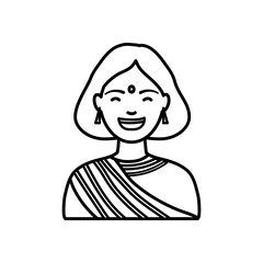cartoon hindu girl smiling icon, line style