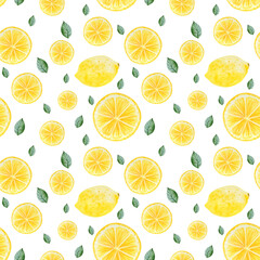 Simple seamless pattern with yellow lemons on a white background