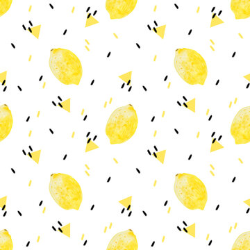 Simple seamless pattern with yellow lemons on a white background