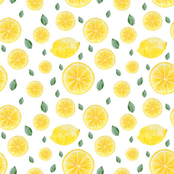 Simple seamless pattern with yellow lemons on a white background