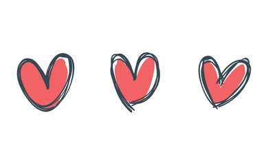 Heart doodles collection. Hand drawn hearts. Vector illustration set.