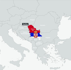 Map of Serbia with flag fill without Kosovo