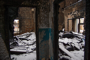 Old burned abandoned building