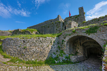 Remains of Rozafa Castle in the city of Shkodra, known also as Shkoder, Albania