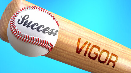Success in life depends on vigor - pictured as word vigor on a bat, to show that vigor is crucial for successful business or life., 3d illustration