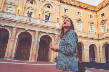 tourist visiting the city of Recanati, Province of Macerata, Marche Region, Italy