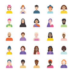 bald man and diversity people icon set, flat style