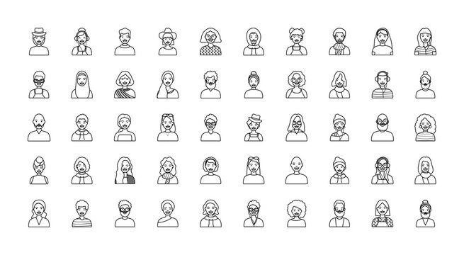 diversity people icon set over white background, flat style