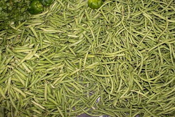 Heap of Green Bean and Pea in an Indian Vegetable Market for Selling