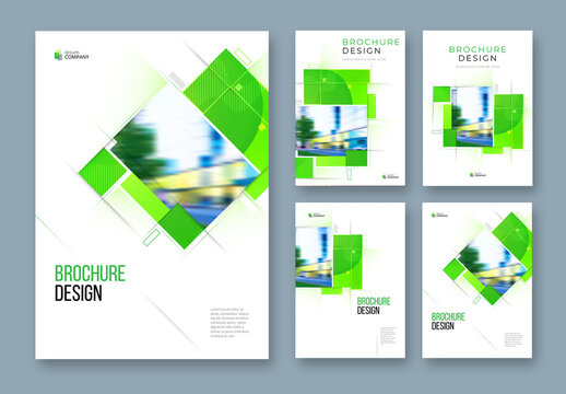 Business Report Cover Layouts with Green Rectangles