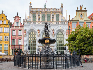 Statue of Neptune fountain in old town of Gdansk