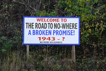 Sign for The Road to Nowhere (No-Where) on Lakeview Drive near Bryson City, Swain County, North Carolina