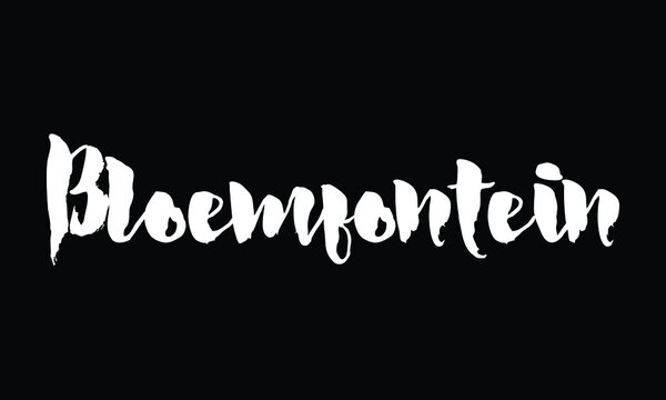 Capital City Name "Bloemfontein" Calligraphy White Color Text On Black Background
