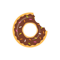 Chocolate donuts vector isolated on white. Donuts with a mouth bite. Sweet donuts with chocolate glaze illustration. 
