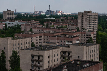 Panorama of Prypiat city, Chernobyl exclusion Zone. Chernobyl Nuclear Power Plant Zone of...