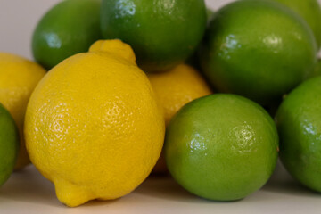 Beautiful lemons arranged on a table. A fruit rich in vitamin c.